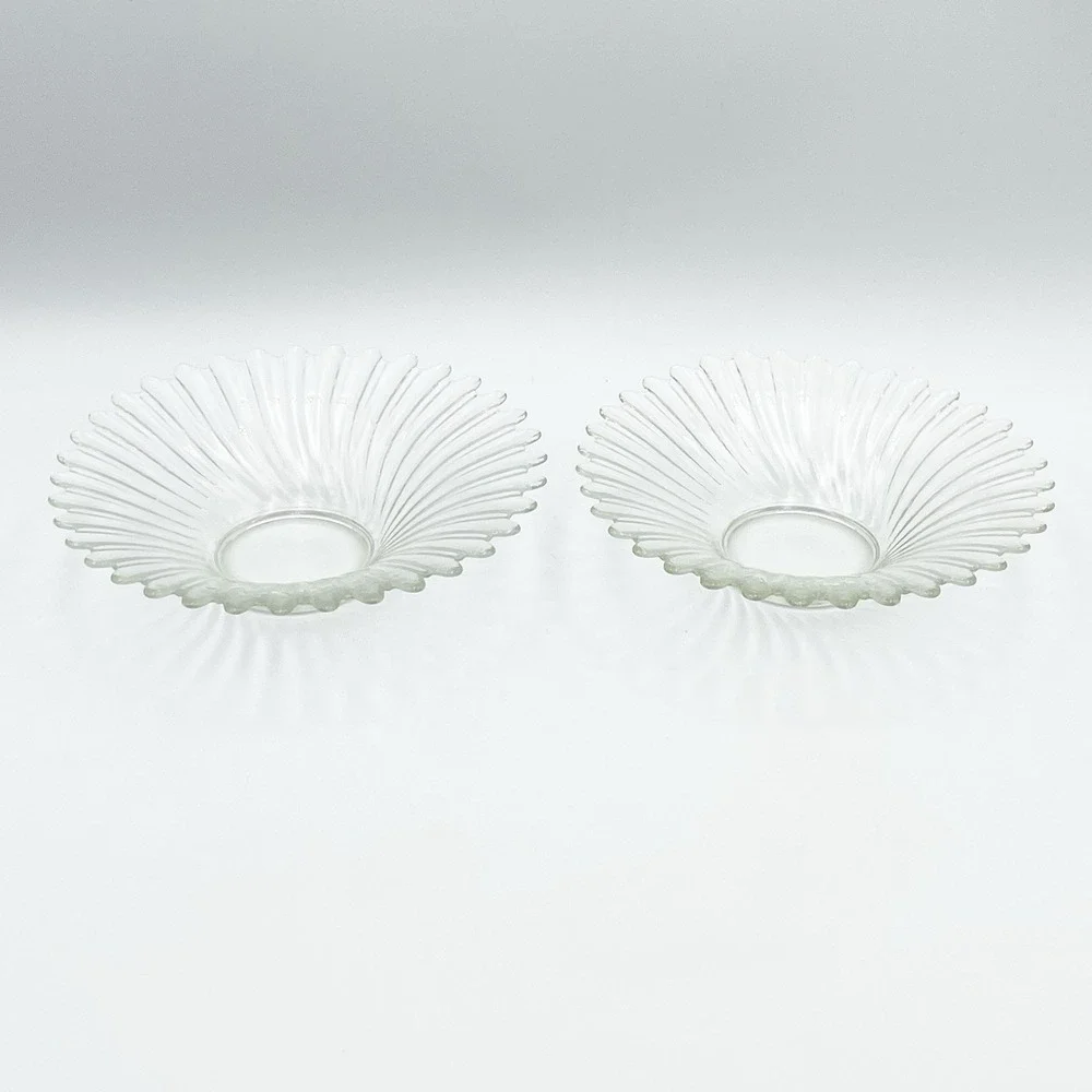 Vintage‎ Clear Swirl Glass Votive Candle Holders Set of 2 5.75